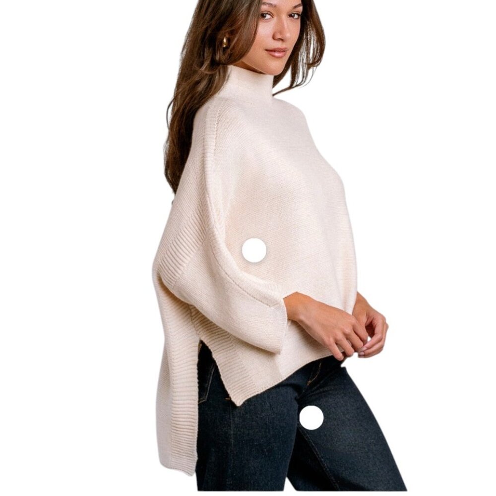 Kerisma Boho Oversized Pullover Mockneck Sweater, Ecru, OS